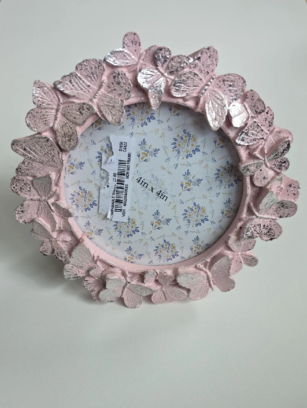 Pink Butterfly Floral 4x4 Photo Frame - Nwt